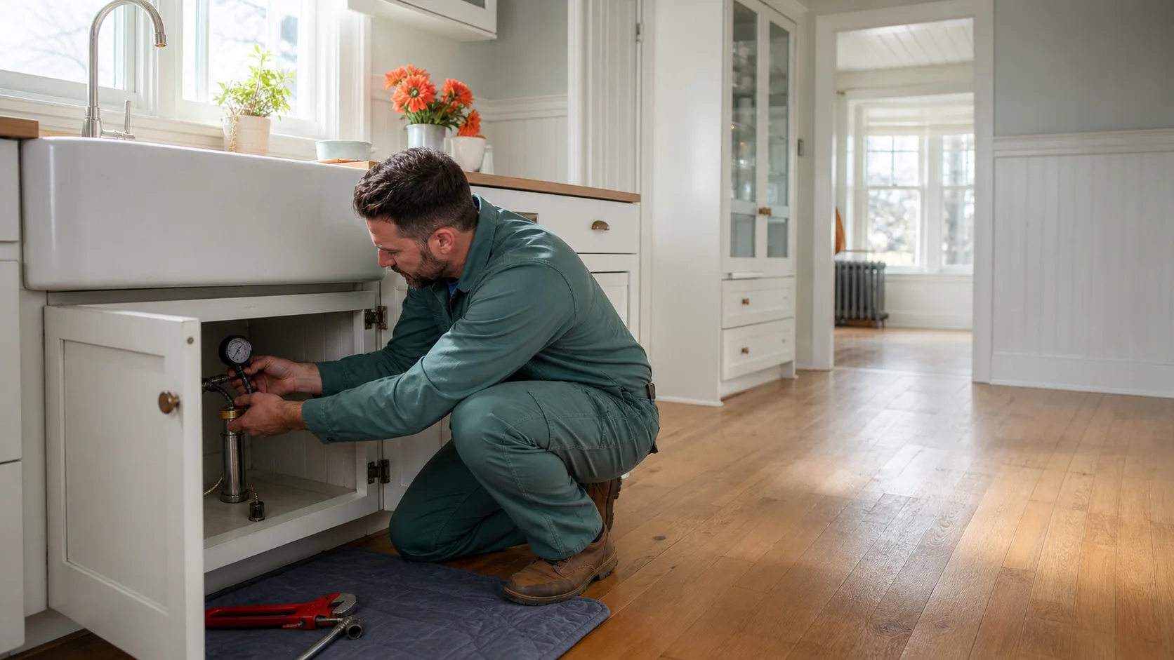 Plumbing inspection in a Bridgeport-area home
